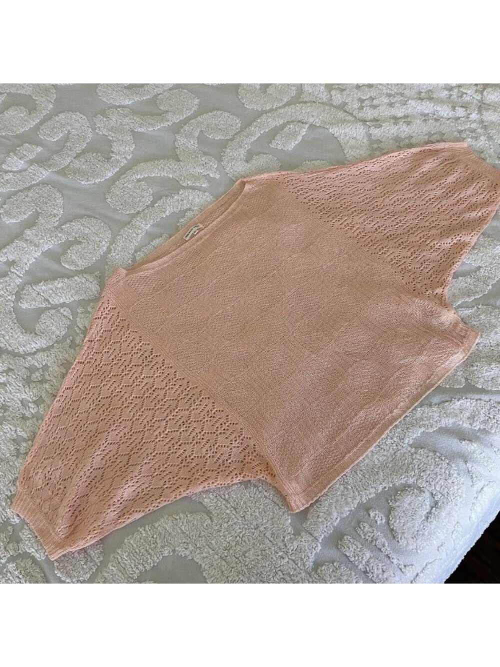 Miracle City Sweater M/L Relaxed Boatneck Dolman Batwing Sleeves Summer Peach